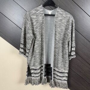 Ariat Women's M Gray Metallic Open Front Cardigan Fringe Western Boho Sweater